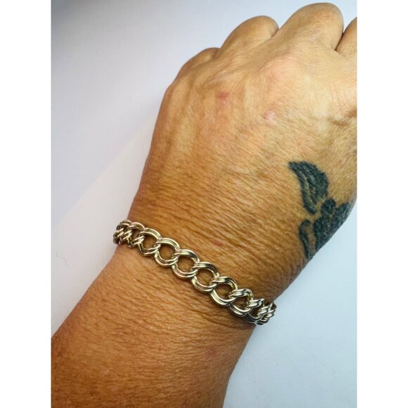 Estate Sterling Silver 925 Double Link Charm Bracelet 6.5” 8.1mm 14.4g AZ Marked - Picture 2 of 9